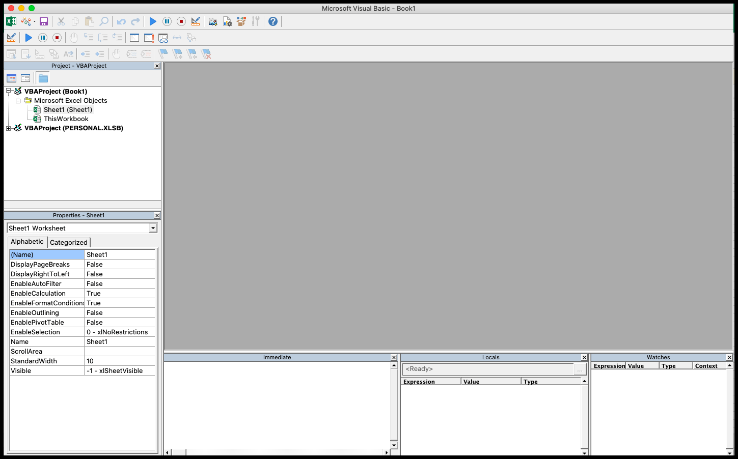 a visual basic debug window for excel for mac 2011